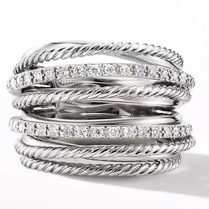 💯 NEW MULTI LAYER 925 STERLING SILVER DIAMOND RING